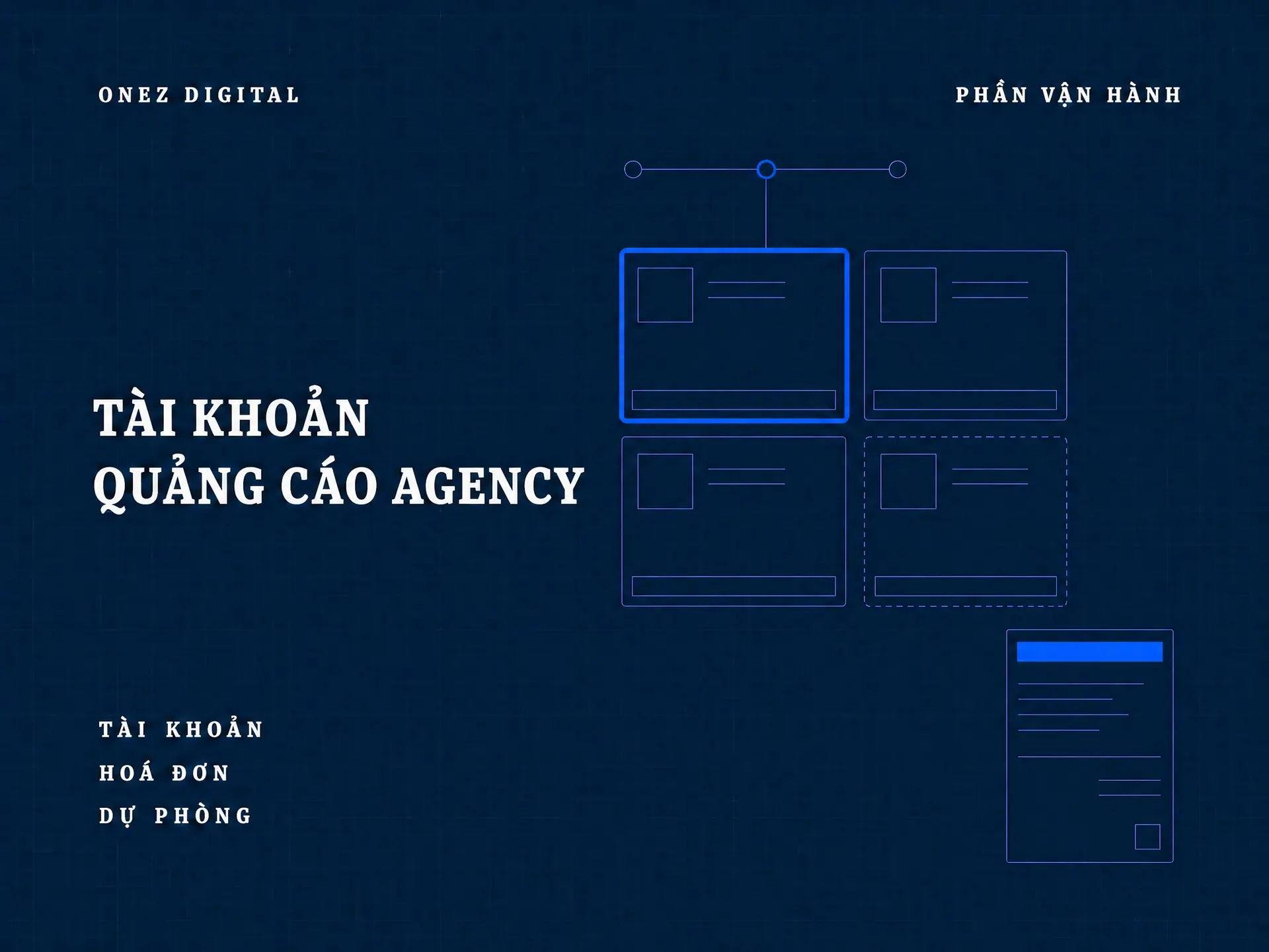 Ảnh bìa dịch vụ tài khoản quảng cáo agency của OneZ Digital: tài khoản, hoá đơn, dự phòng