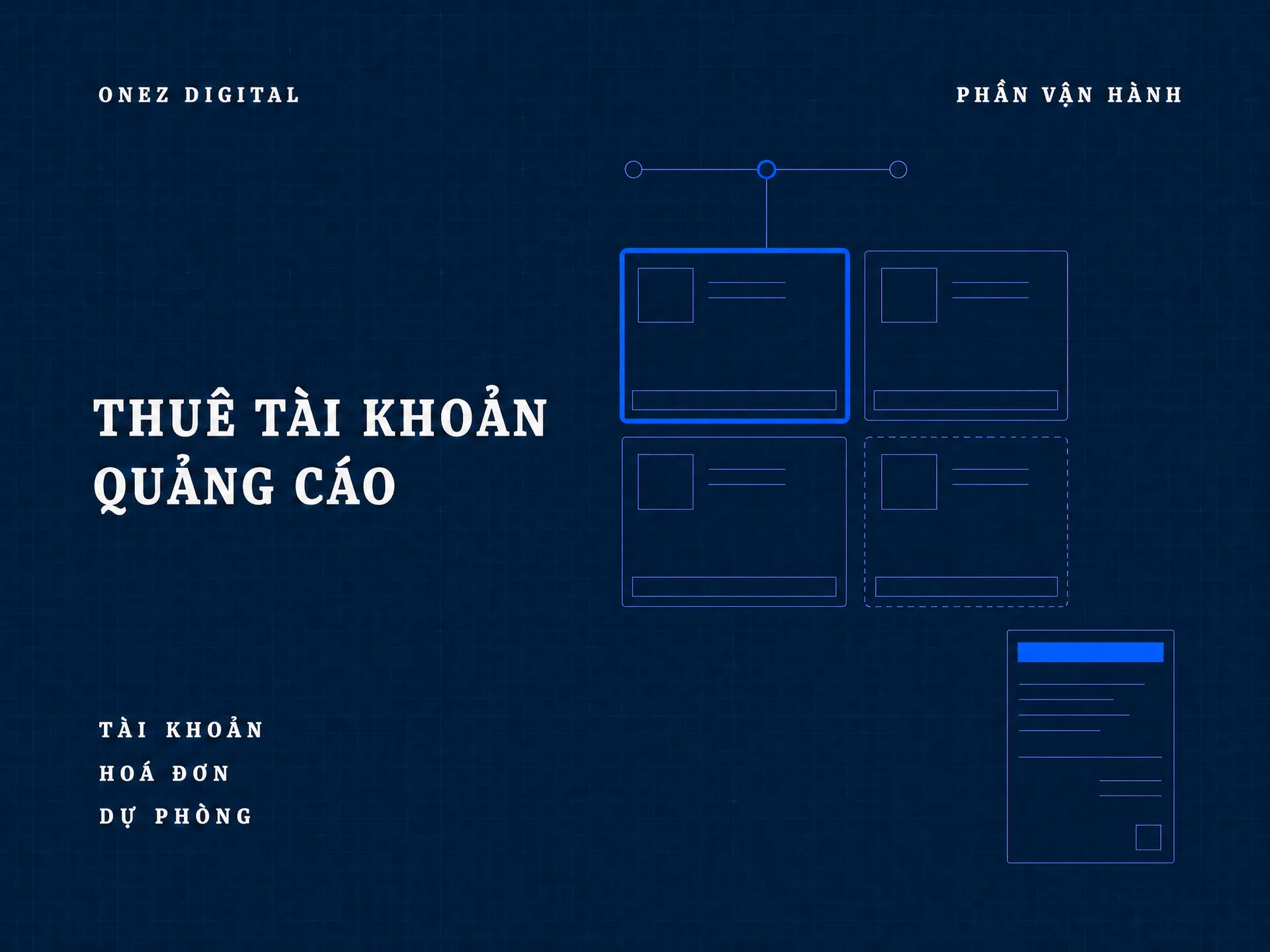 Ảnh bìa dịch vụ thuê tài khoản quảng cáo của OneZ Digital: tài khoản, hoá đơn, dự phòng